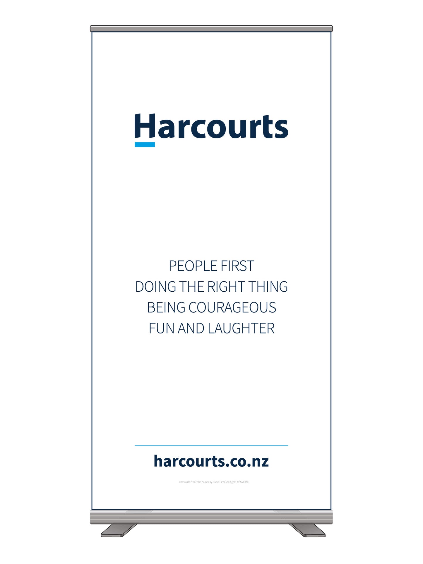 Harcourts 2026 Regular Long-life Satin Fabric Pull Up Banner || Custom