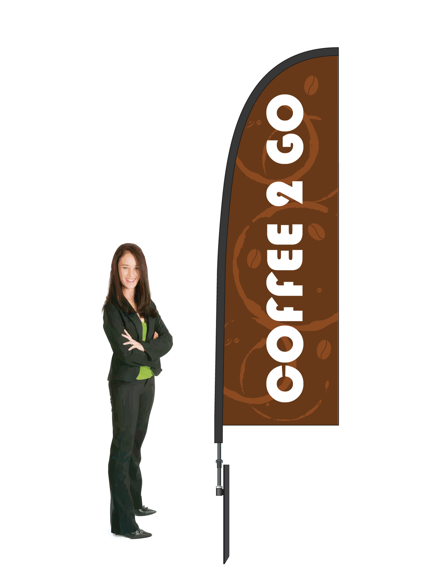 Coffee 2 Go Flags and Display. 2.6m High. || Made from recycled fabrics