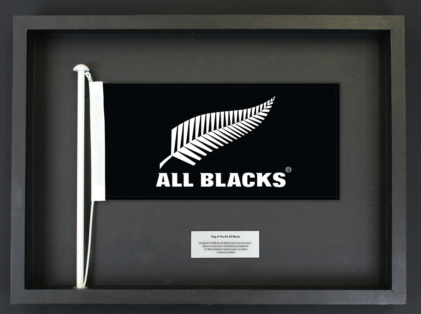 Authentic All Blacks® Flag in a Black Oak Frame || Free shipping in NZ.