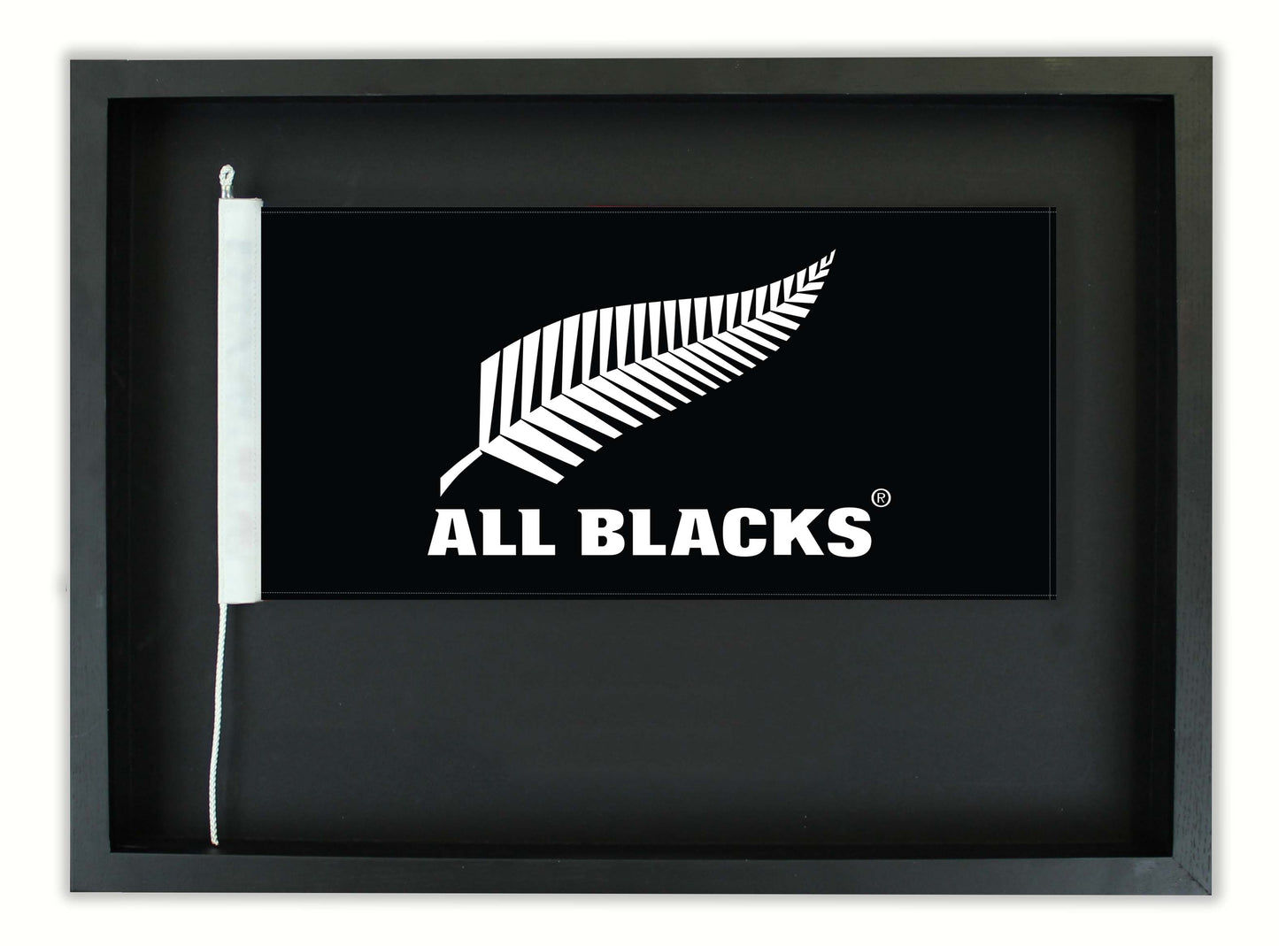 Authentic All Blacks® Flag in a Black Oak Frame || Free shipping in NZ.