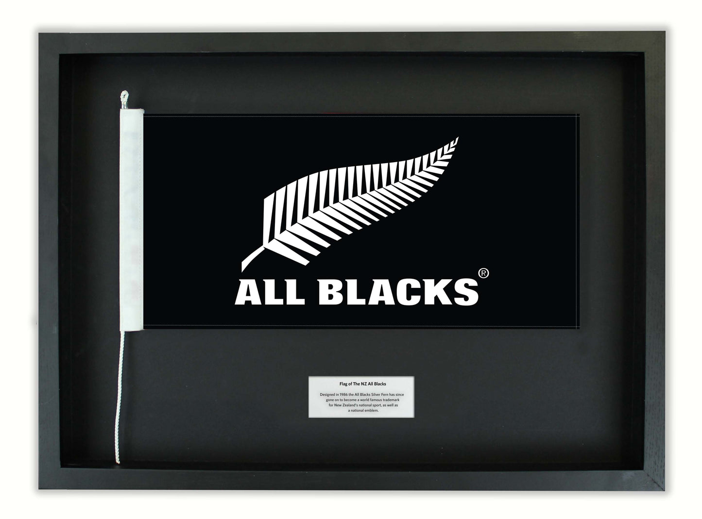 Authentic All Blacks® Flag in a Black Oak Frame || Free shipping in NZ.