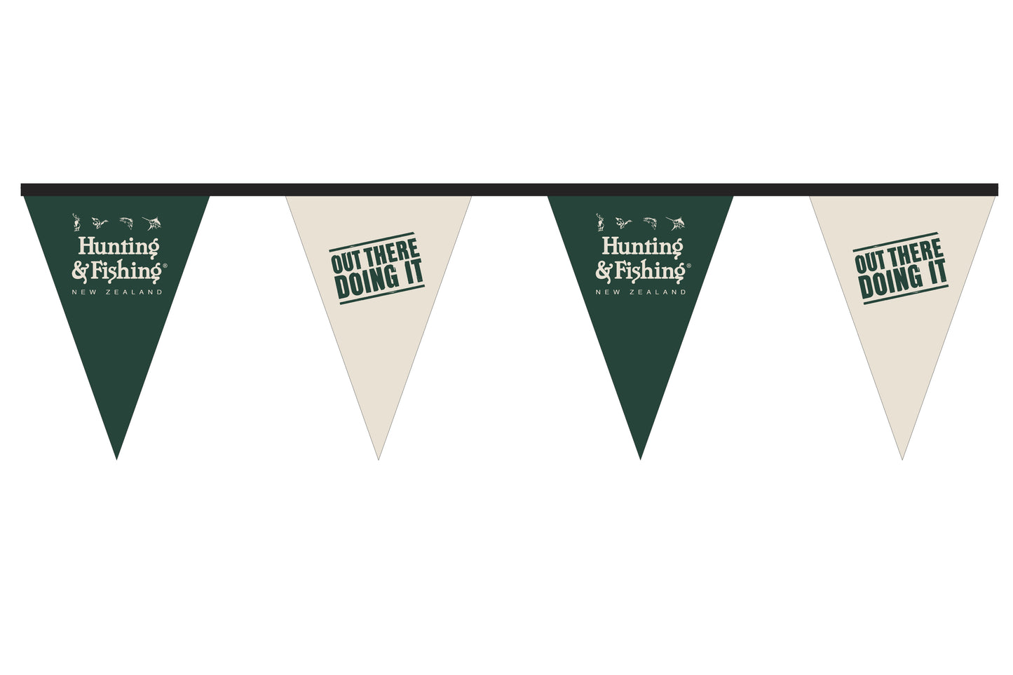 Hunting and Fishing 'Out There Doing It' || Green and White Bunting. 5m lengths