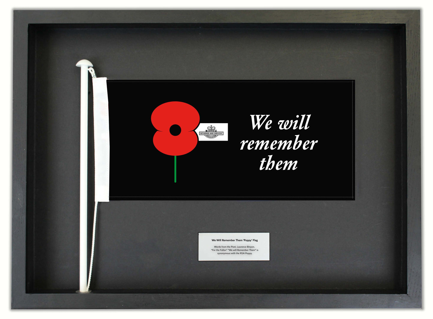Authentic ANZAC 'Poppy' Flag in a Black Oak Frame || Free shipping in NZ.