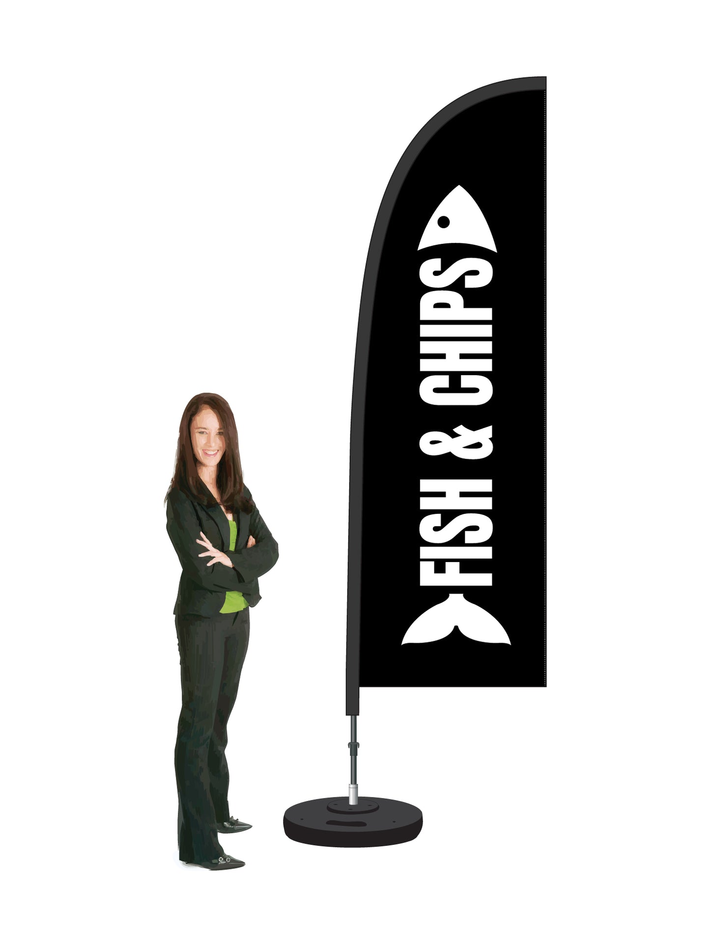 Fish and Chips Flag and Display. Commercial Grade || 2.6m High