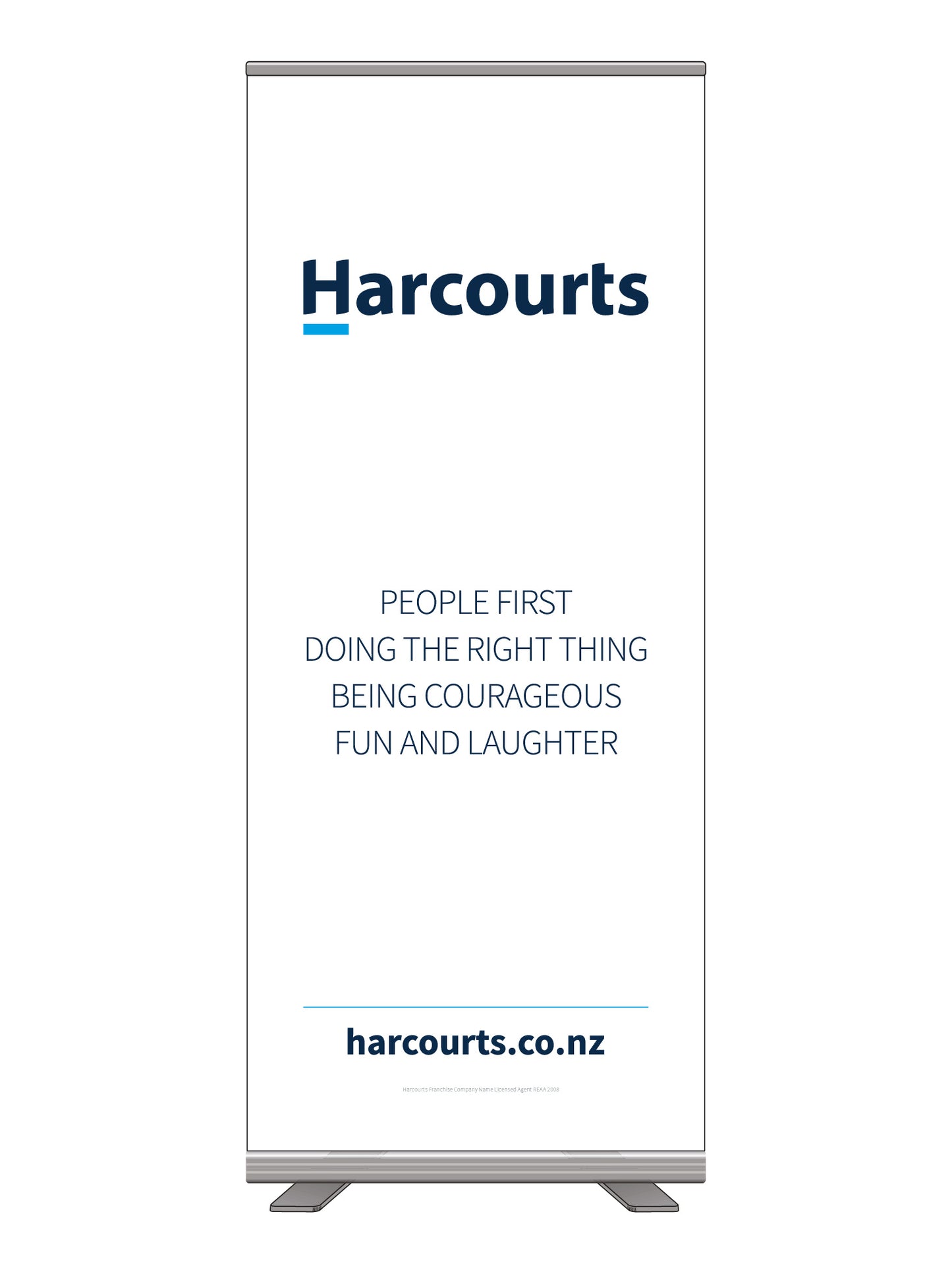 Harcourts 2026 Regular Long-life Satin Fabric Pull Up Banner || Custom