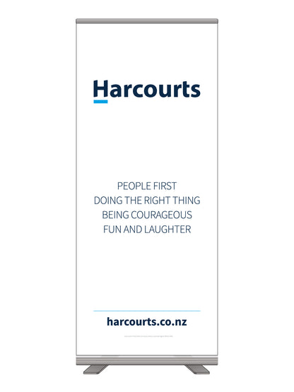 Harcourts 2026 Regular Long-life Satin Fabric Pull Up Banner || Custom