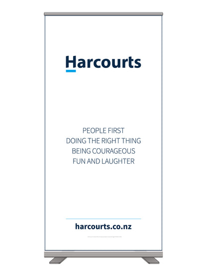 Harcourts 2026 Regular Long-life Satin Fabric Pull Up Banner || Custom