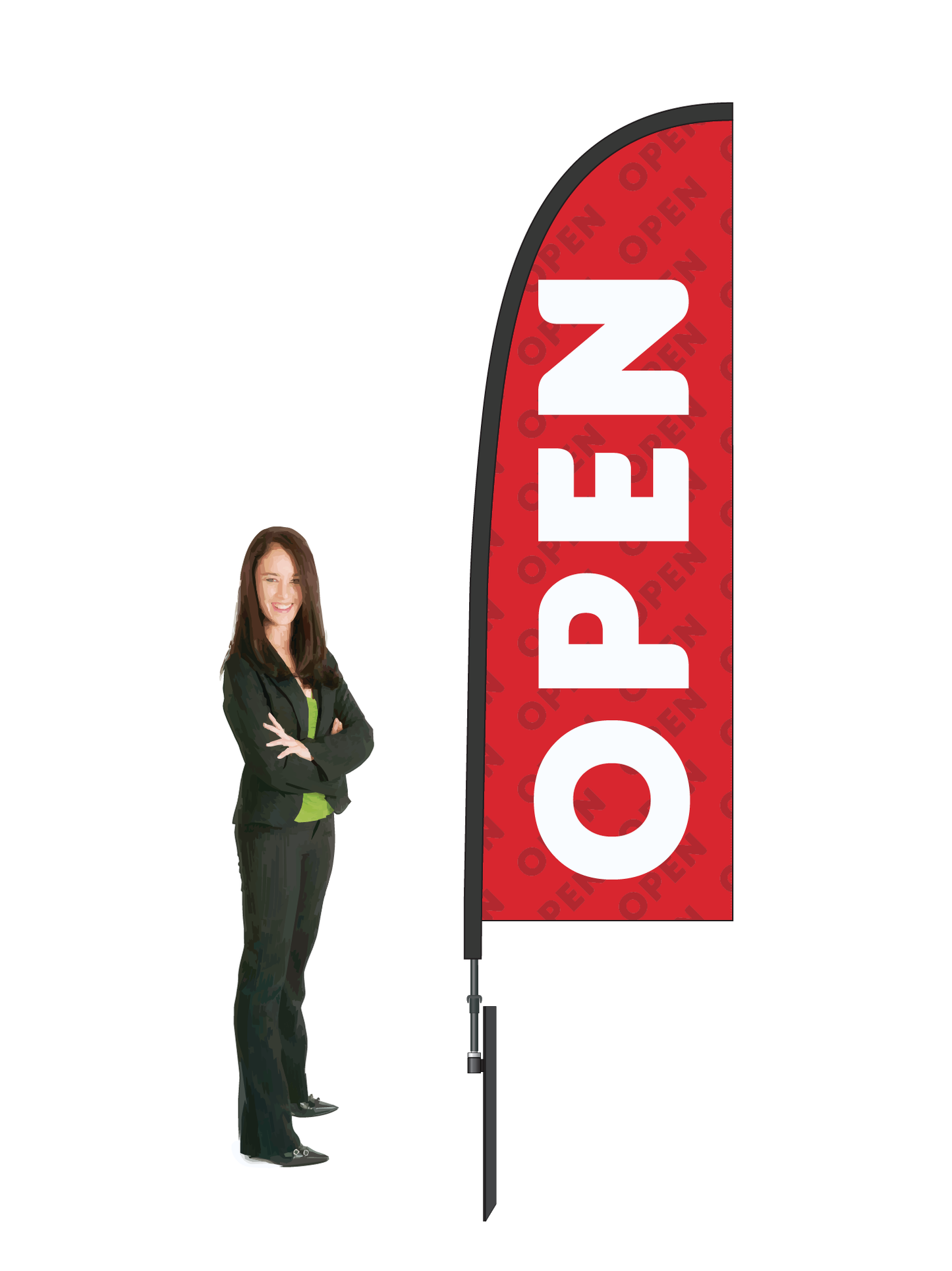 Open Flag and Display. Single-sided. Commercial Grade. || 2.6m High. Made from recycled materials.