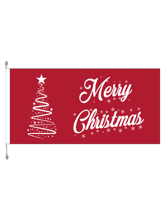 Christmas Tree Ribbon Red Horizontal Flag || 1800x900mm