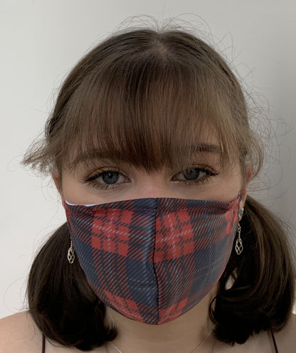 FACE MASKS. RED TARTAN DESIGN ADULT AND YOUTH SIZES. PRICED FROM:
