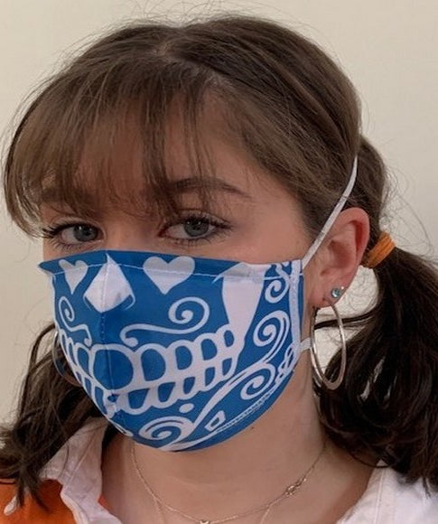 FACE MASKS. DAY OF THE DEAD BLUE DESIGN ADULT AND YOUTH SIZES. PRICED FROM: