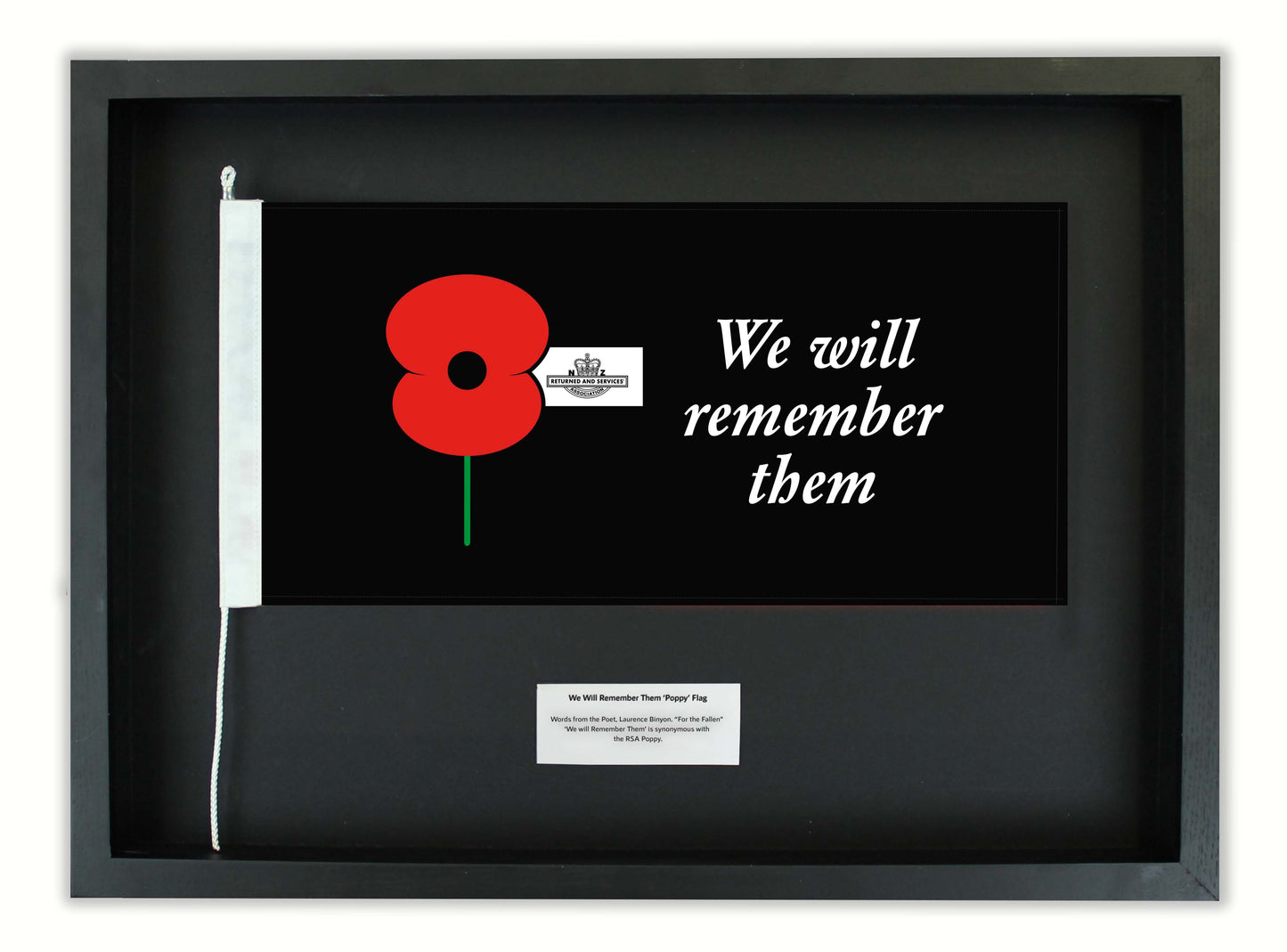 Authentic ANZAC 'Poppy' Flag in a Black Oak Frame || Free shipping in NZ.